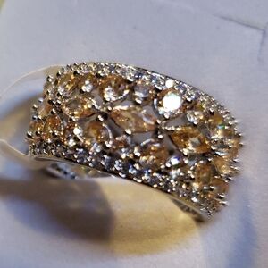 Sz 9 Silver Plated With Yellow Stones Bomb Party Nwt